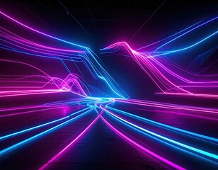 Digital landscape with vibrant neon lines shaping abstract terrain