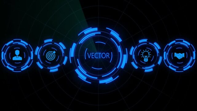 Futuristic Digital Interface with Vector  Symbol and Business Concepts Glowing Blue Holographic Display. 4k video glowing animation