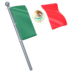 The Mexico flag fly on a simple gray pole 3D Icon Illustration. Low Poly Style.
