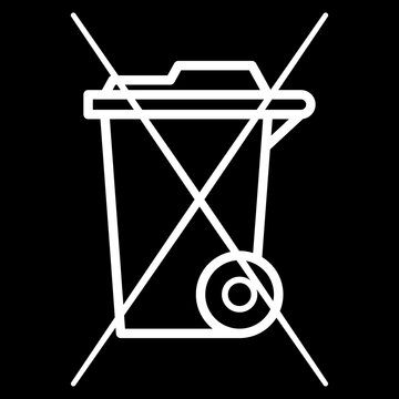 The crossed-out wheeled bin symbol in white on a black background