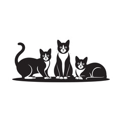 Fototapeta premium A group of three black and white cats depicted in a stylized illustration