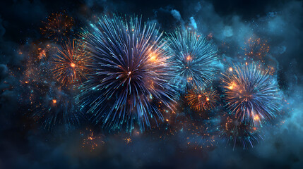 Silvester 2026 New year New Year's Eve Party, new years eve background banner panorama long- firework fireworks on rustic dark blue night sky texture