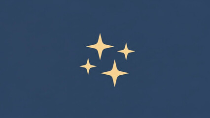 Four golden sparkling starbursts on a dark blue background representing magic celebration or a clean surface perfect for design overlays © Muhammad