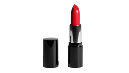 Lipstick product shot with open cap, smooth texture detail