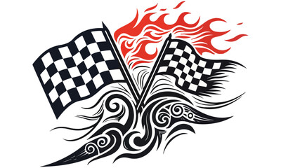 Racing Flag Illustrations &ndash; Checkered Flags, Flame Design & Motorsport Graphics