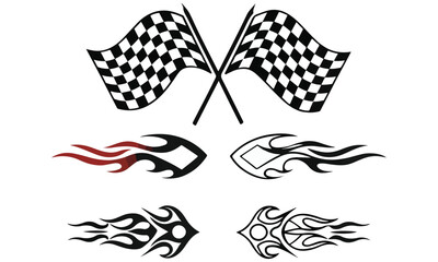 Racing Flag Illustrations &ndash; Checkered Flags, Flame Design & Motorsport Graphics