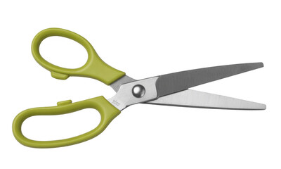 Green handled scissors with metal blades metal scissors isolated on a transparent background
