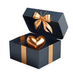 Open Blue Gift Box with Golden Heart Inside