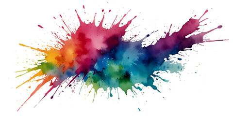 abstract rainbow creative horizontal banner from paint splashes. Bright colorful watercolor splash splatter stain brush strokes on white background. Modern vibrant aquarelle spot. Rainbow trendy
