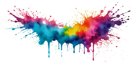 abstract rainbow creative horizontal banner from paint splashes. Bright colorful watercolor splash splatter stain brush strokes on white background. Modern vibrant aquarelle spot. Rainbow trendy