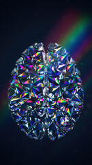 Abstract concept of brilliant human brain as faceted diamond. crystal mind refracts light, creating vibrant rainbow, symbol of intelligence and creativity
