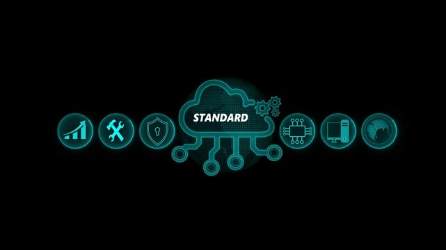 Standard quality control. Business, Technology, Internet and network concept. Cloud computing for data storage, Cloud icon with data icon on world background