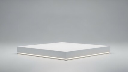A white, square, empty podium with a light source on the sides.