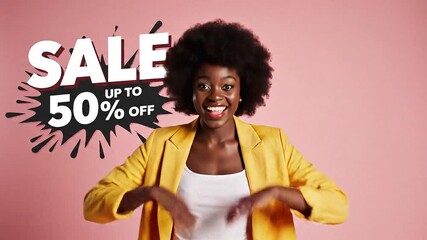 Promotional sale banner with cheerful girl