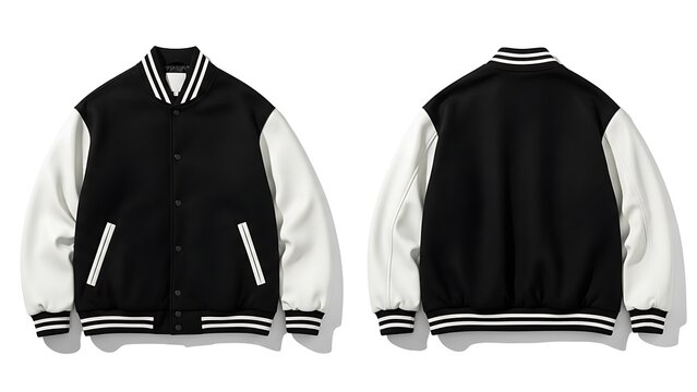 lassic varsity jacket letterman jacket black wool body color with off white color sleeves
