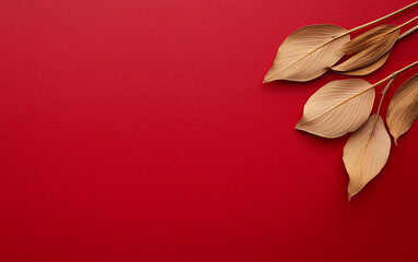 Gold leaves red background minimalist design simple autumn fall