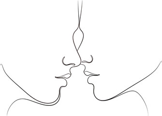 kissing couple faces noses lips one line art minimalist illustration © Pixel Verses