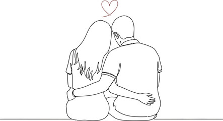 a couple sitting together with a heart above their heads love and affection in a simple line drawing style