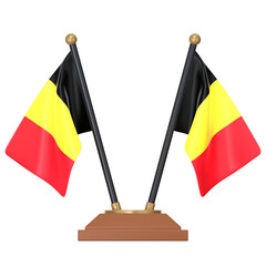 Two small Belgium flags on a desk stand 3D Icon Illustration. Low Poly Style.