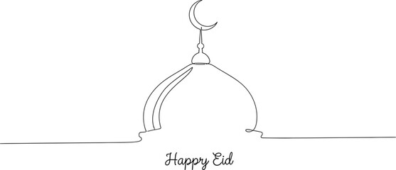 Eid Mubarak greeting card with mosque dome and crescent moon design © Pixel Verses
