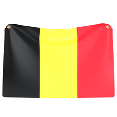Flat Belgium flag attached to a pole 3D Icon Illustration. Low Poly Style.
