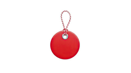 3D Red Round Price Tag with String on transparent background