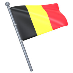 The Belgium flag fly on a simple gray pole 3D Icon Illustration. Low Poly Style.