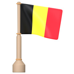 The Belgium flag on a wooden pole with a rope 3D Icon Illustration. Low Poly Style.