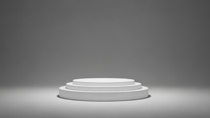 A white podium with a gray background.