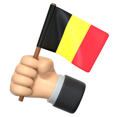 Hand holding a small Belgium flag 3D Icon Illustration. Low Poly Style.