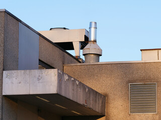 old exterior facade of an industrial building