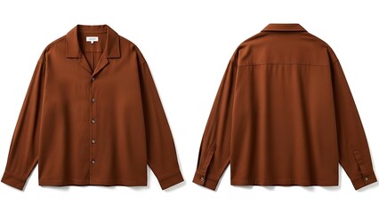 mockup of a minimalist long sleeve button up shirt in rust brown color