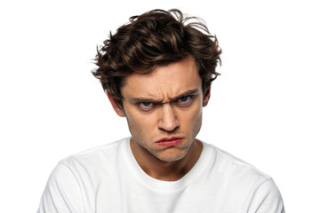 Obraz premium A young man showing discomfort. Irritation. Distrust. Stress. Bullying. Mental health. Fighting.