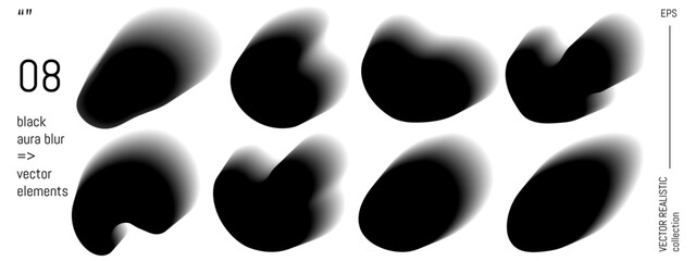 Abstract gradient blur with black aura shape and soft color for y2k grunge design. Geometric mesh overlay effect with fluid aesthetic form. Transparent vector isolated icon. Goth blob symbol png.