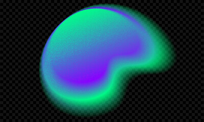 Aurora green aura gradient shape. Abstract color gradation blob with blur and noise effect. Fluid grain neon splash figure on black background. Smooth fluorescent ombre spot. Y2k glow round element
