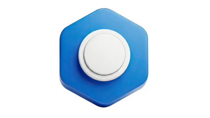 3D Blue Hexagon with White Circle Button on transparent background