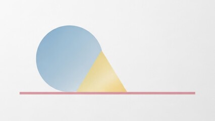 A blue and yellow geometric shape with a pink line in the background.