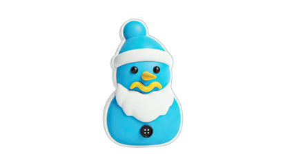 3D Cute blue snowman character with winter hat and beard on transparent background