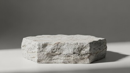 A white stone pedestal with a smooth, polished surface, placed on a neutral gray background.