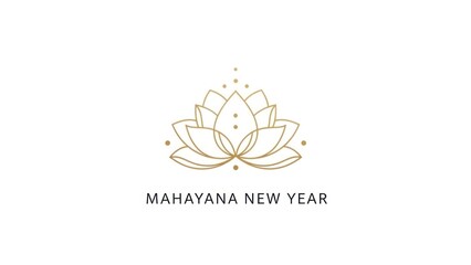 Obraz premium Golden lotus flower with text Mahayana New Year outline