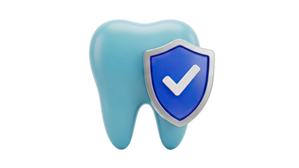 3D dental health protection icon with shield and checkmark on transparent background