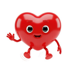 Fototapeta premium Cute happy red 3d heart character waving smiling mascot isolated on transparent background