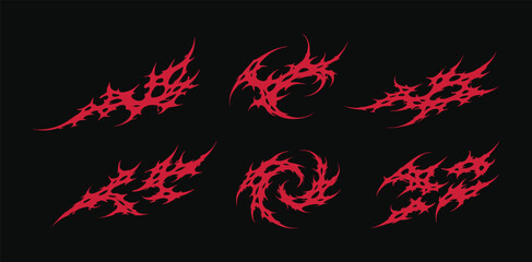 Set Pack Succubus Y2K womb gothic tattoo. Acid Neo tribal tattoo, maori style. Cyber sigilism for streetwear, merch, t-shirt. Demon sigil in neo tribal style. Isolated vector illustration