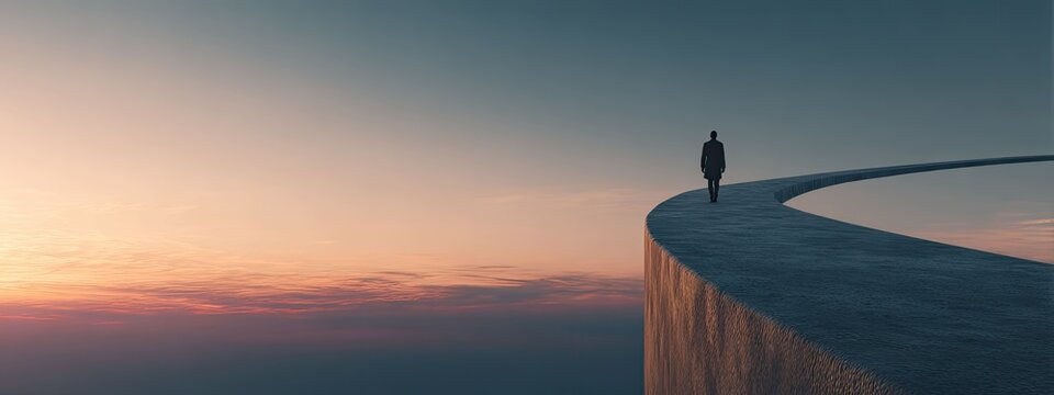 a solitary figure standing at the edge of a cliff overlooking a dramatic coastal scene under a vast sky