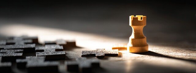a chess game in progress on a table, with the focus on two pieces