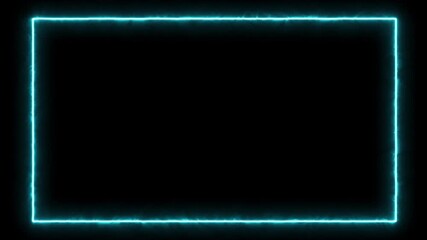 cyan electric energy frame on black background. futuristic cyber plasma rectangular frame animation. high voltage electric border background. neon light energy frame with smoke effect.