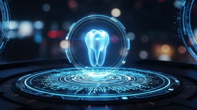 Glowing blue tooth icon on a futuristic digital interface with circuit board design