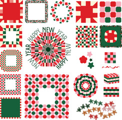 Colorful Checkered Patterns - Christmas Set - Abstract Geometric Square Vector Illustration, Happy New Year