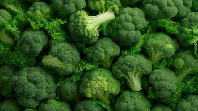 Fresh broccoli and leafy lettuce display in seamless green pattern