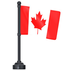 The Canada flag on a black steel pole 3D Icon Illustration. Low Poly Style.